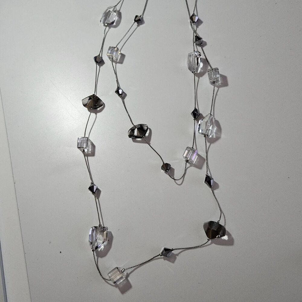 Premier Designs Silver Tone Chunky Beaded Station Necklace 48-51"
